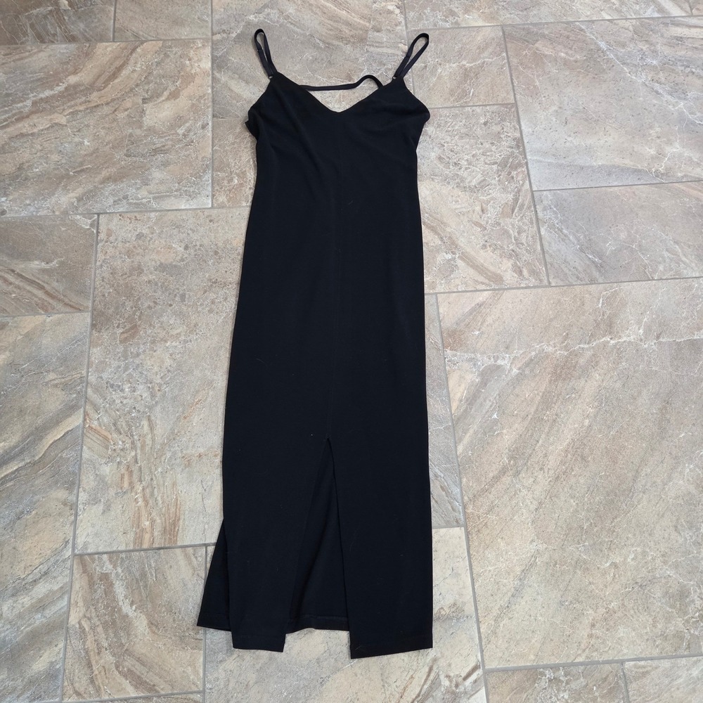 Alice + Olivia AIR Black V-Neck Maxi Dress Adjustable Straps Front Slit Size XS